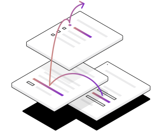 An illustration of three documents and an arrow bouncing between them