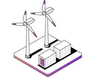 An illustration with windmills and batteries