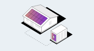 An illustration of a building and large battery