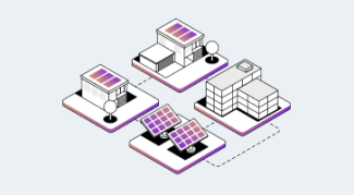 An illustration of buildings and energy sources in a grid