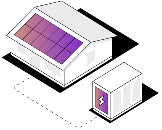 Illustration of a house with solar panels and a battery